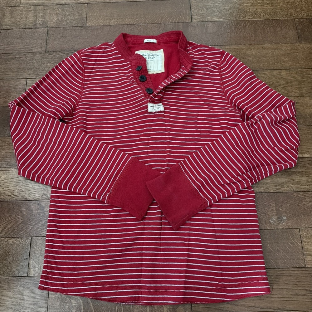 Ambercrombie Fitch Long Sleeve Men's Muscle Red & White Shirt Large